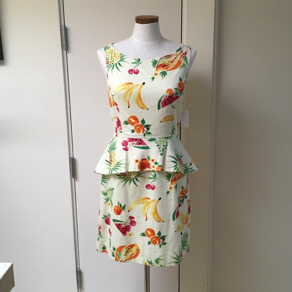 Betsey Johnson Cream Tropical Fruit Peplum Mini Dress